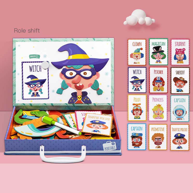 Montessori Magnetic Fun Puzzle Children's Wooden Puzzle Box Game Cartoon Educational Painting Toys For Children Gift Antistress