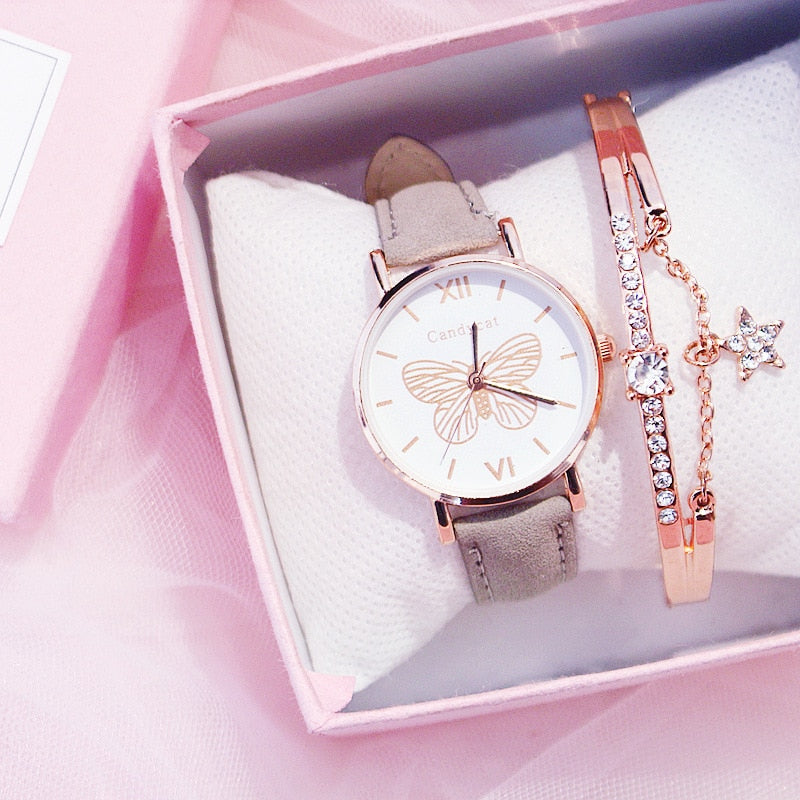 Ladies Fashion Trend Wild Butterfly Dial Belt Quartz Watch