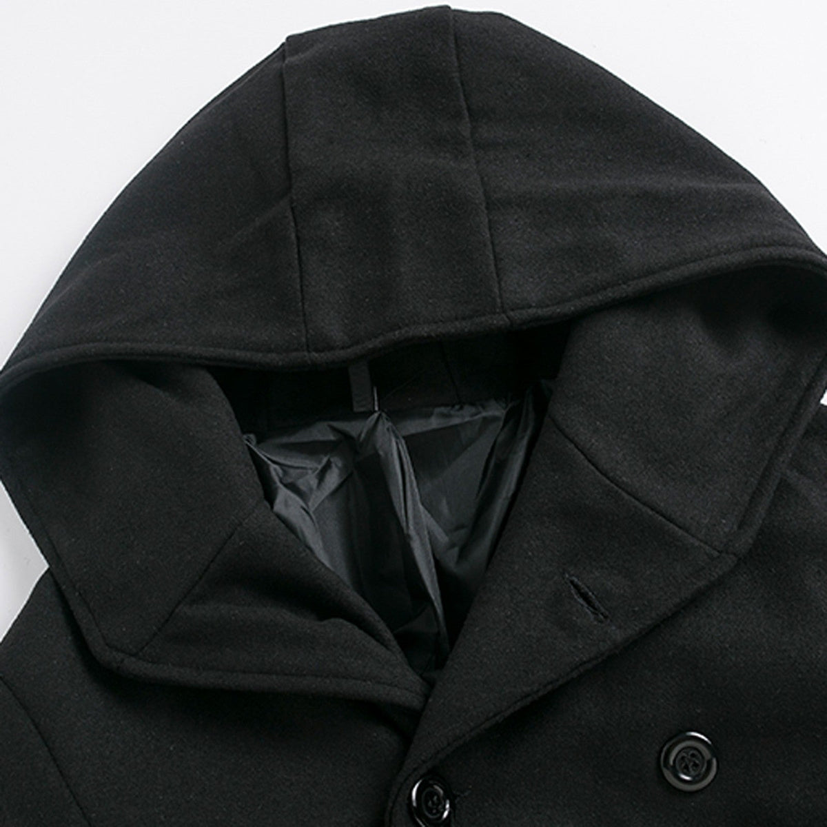 Men's Mid-Length Woolen Coat Padded Hooded Trench Coat
