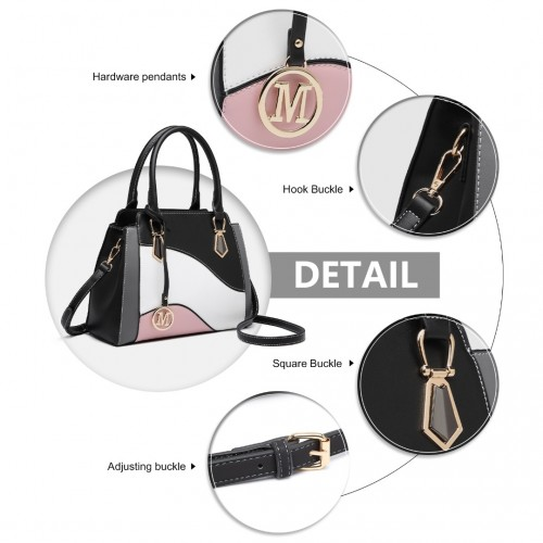 LG2254 - Miss Lulu Pretty Colour Combination Leather Handbag Tote Bag - Black
