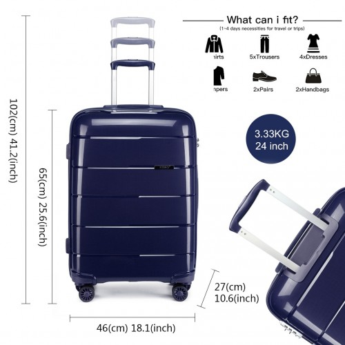 K1997L - KONO 24 INCH HARD SHELL PP SUITCASE - NAVY