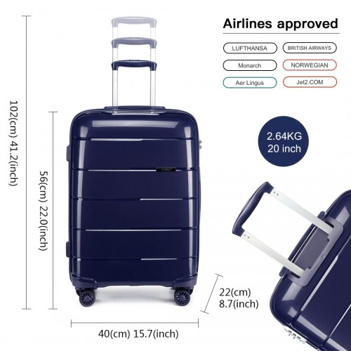 K1997L - KONO 20 INCH CABIN SIZE HARD SHELL PP SUITCASE - NAVY