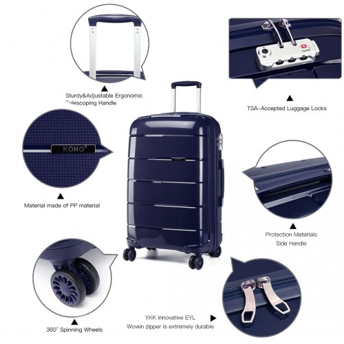 K1997L - KONO 20 INCH CABIN SIZE HARD SHELL PP SUITCASE - NAVY