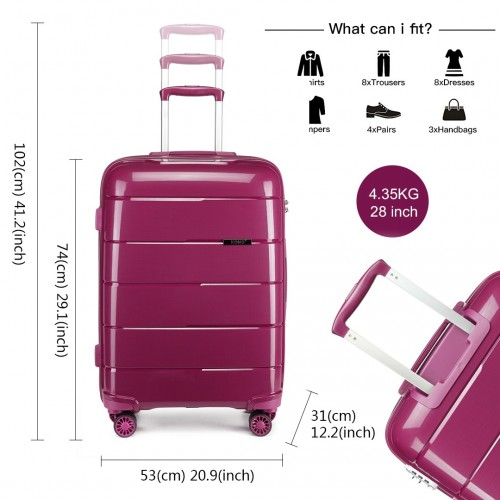 K1997L - KONO 20-24-28” HARD SHELL PP SUITCASE SET - PURPLE