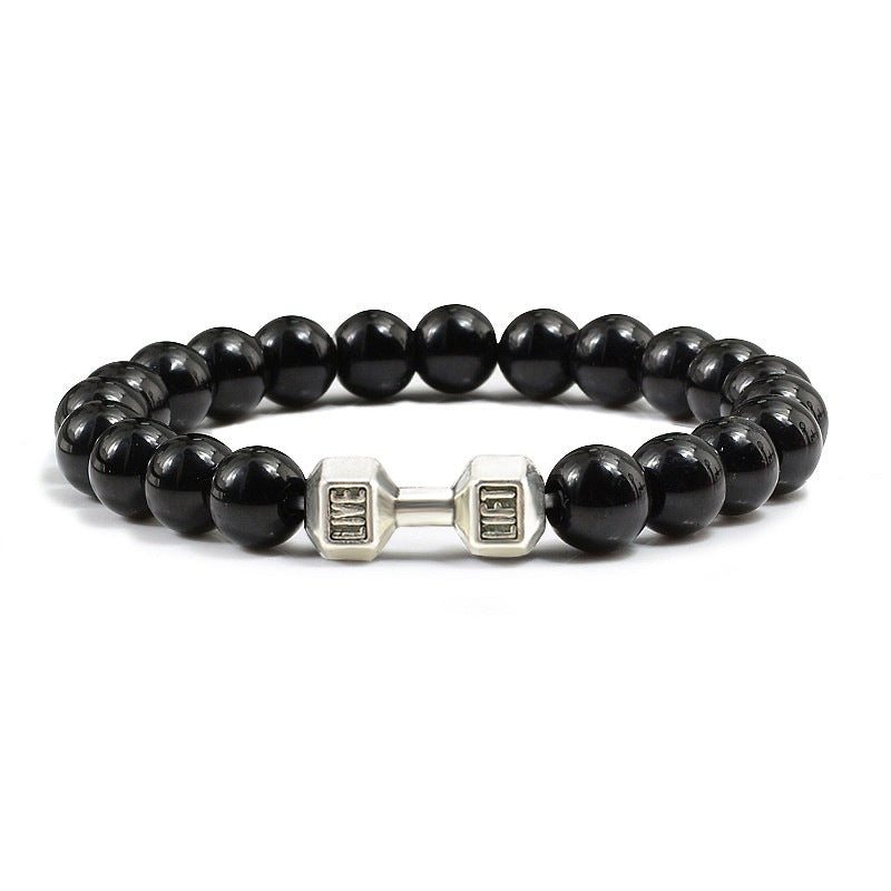 Turquoise Energy Healing Bracelet - Gun Black Barbell Bead Bracelet for Men & Women | Natural Stone Jewelry