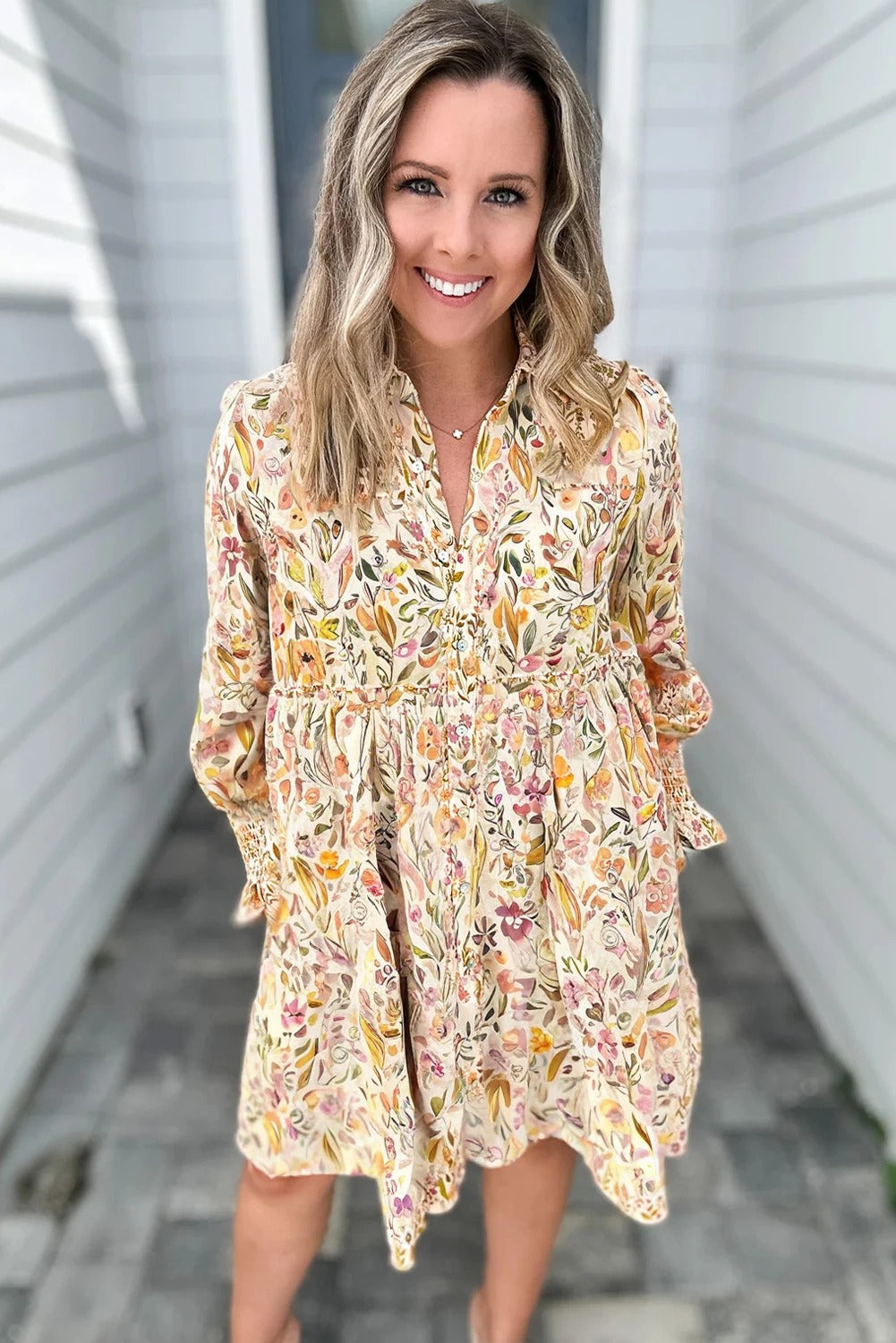 Women's Casual Loose Floral Long Sleeve Dress
