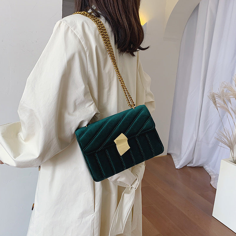 Gold Velvet Lock Shoulder Crossbody Bag