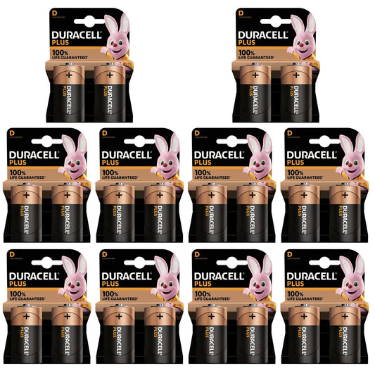 10 x Duracell Plus D Paquete de 2 unidades