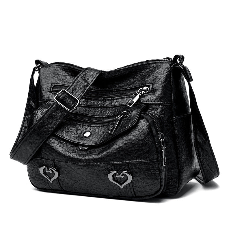 Crossbody Bag Soft Leather Textured Retro Large Capacity Middle-aged