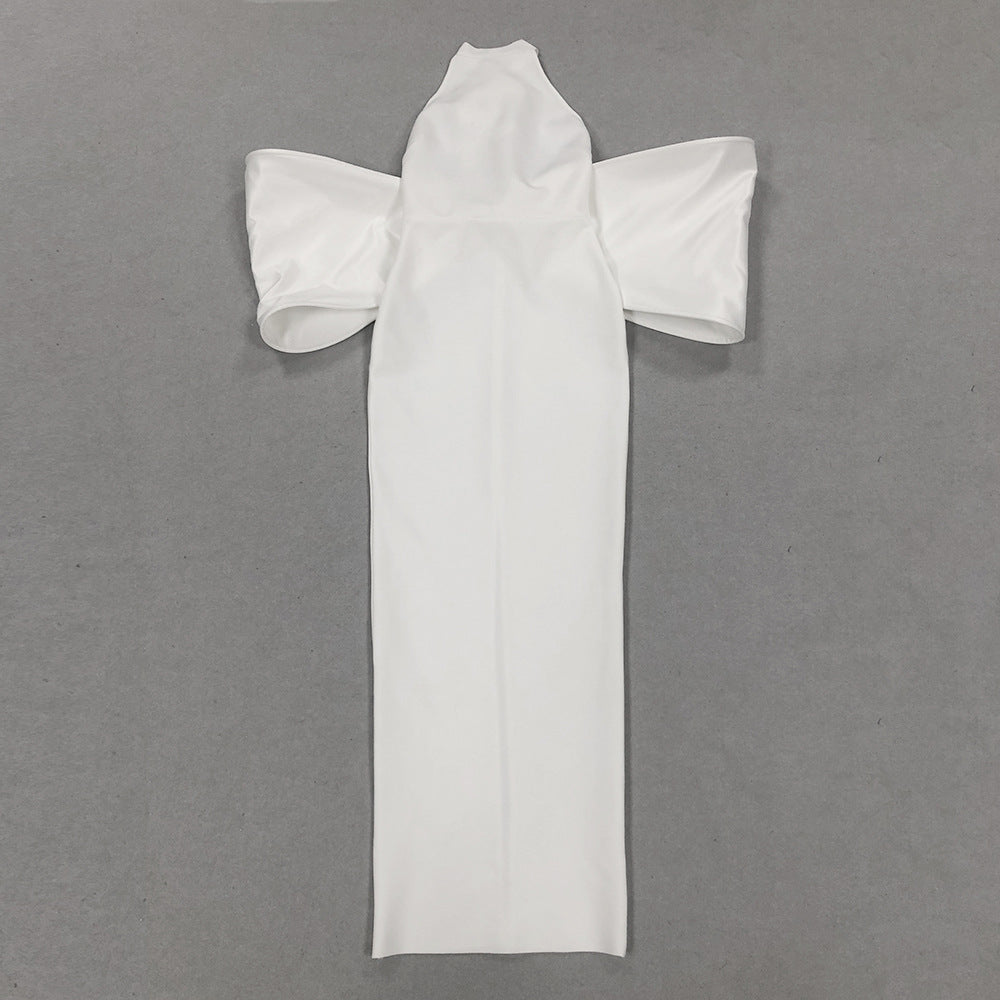 Sexy Round Neck Backless Bow White Bandage One-piece Dress