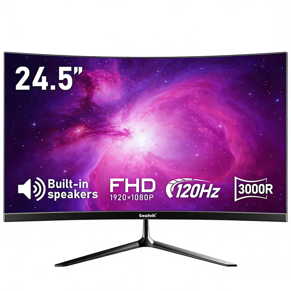 24.5 Inch Curved Gaming Monitor Full HD 1080P 120Hz Frameless Display Speakers