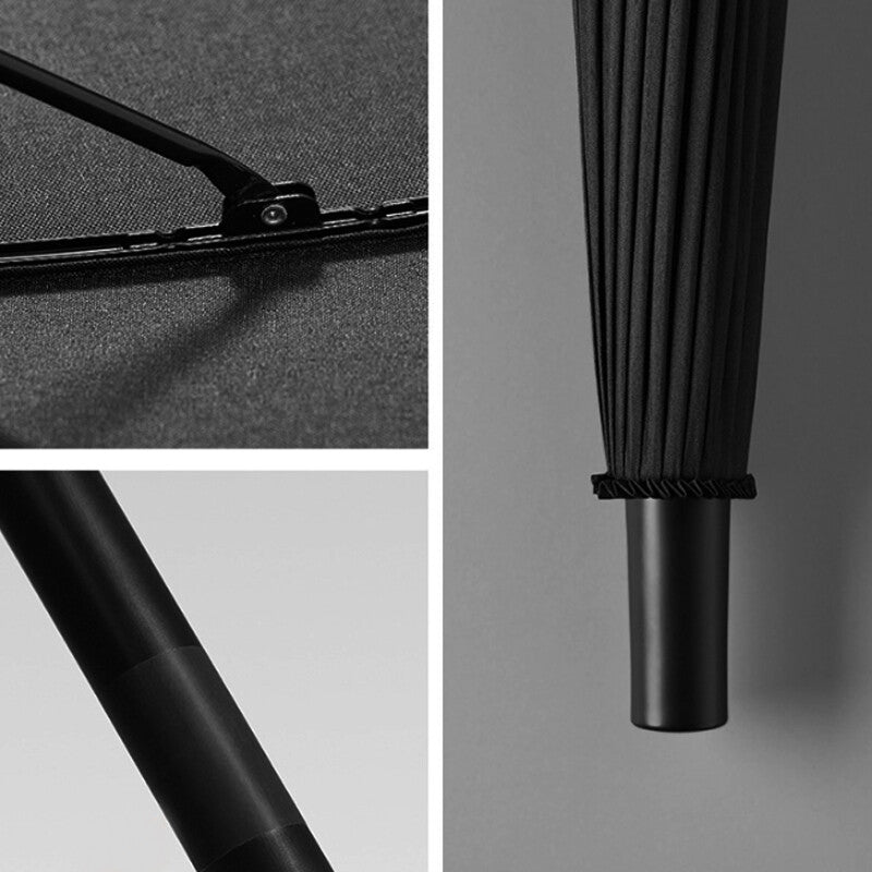 24 Rib Large Windproof Umbrella Strong Storm Resistant Classic Black Durable
