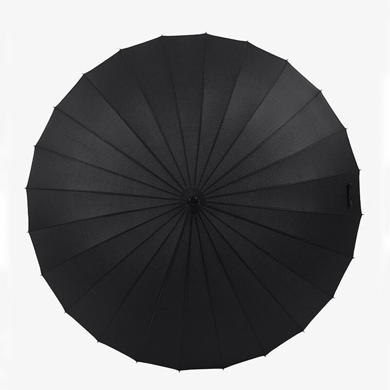 24 Rib Large Windproof Umbrella Strong Storm Resistant Classic Black Durable