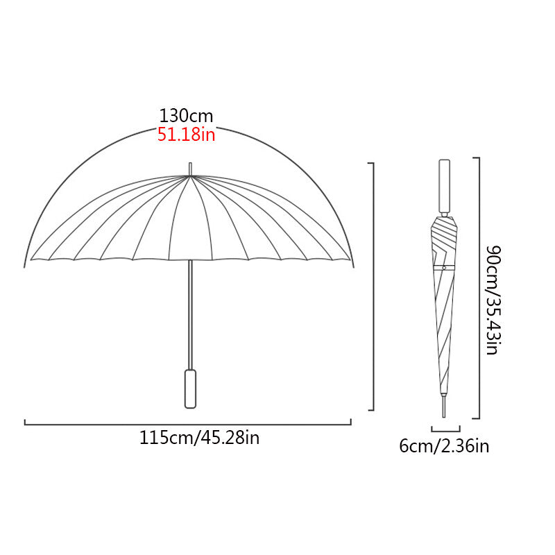 24 Rib Large Windproof Umbrella Strong Storm Resistant Classic Black Durable