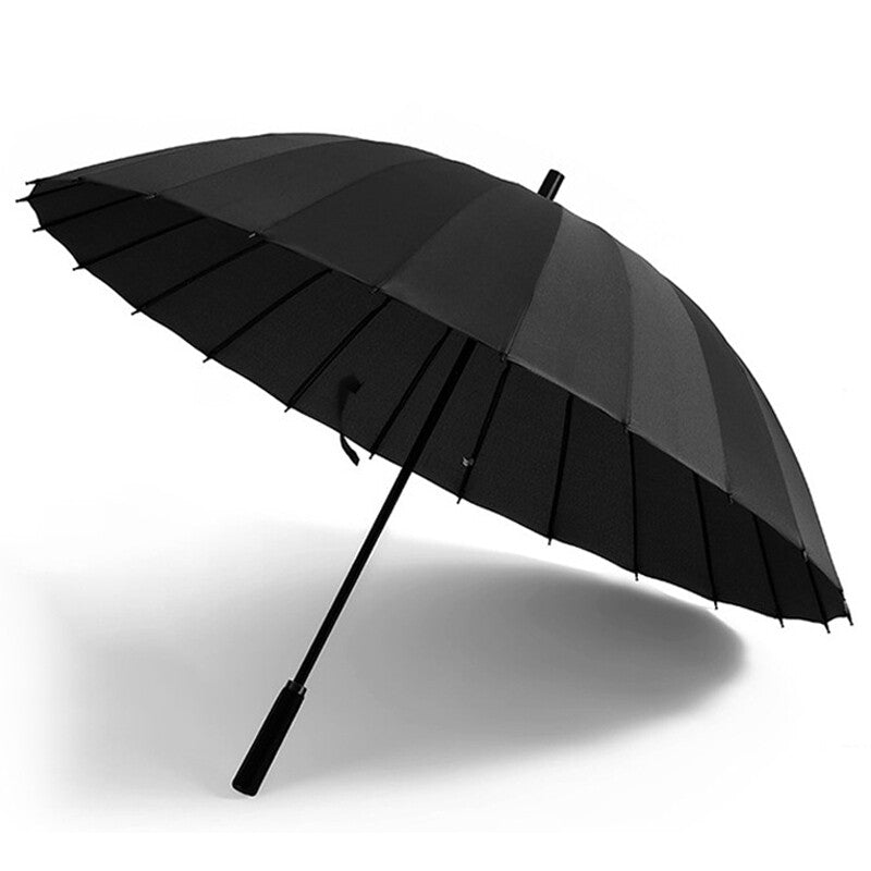 24 Rib Large Windproof Umbrella Strong Storm Resistant Classic Black Durable