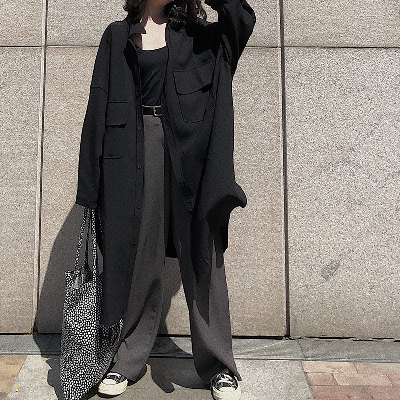 Spring Solid Color Single-breasted Batwing Sleeve Mid-length Long Sleeve Trench Coat Women