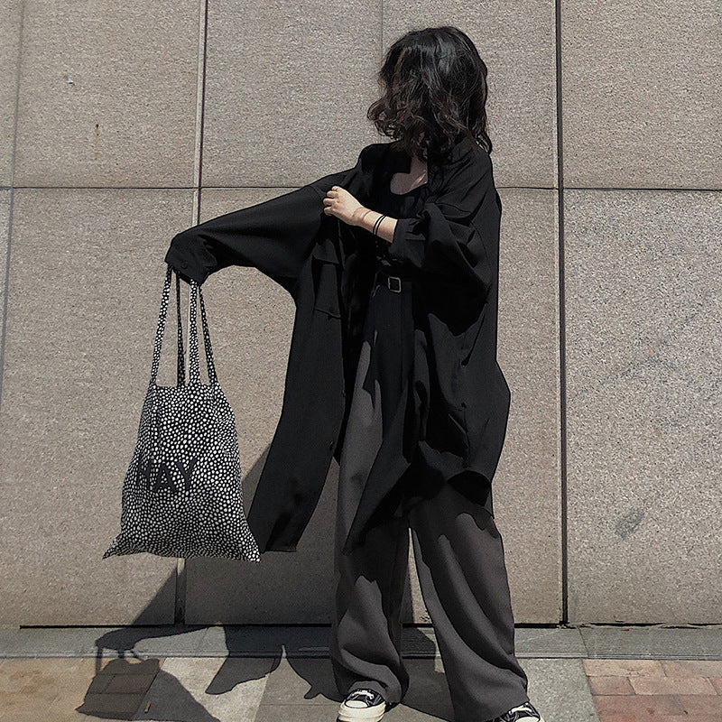 Spring Solid Color Single-breasted Batwing Sleeve Mid-length Long Sleeve Trench Coat Women