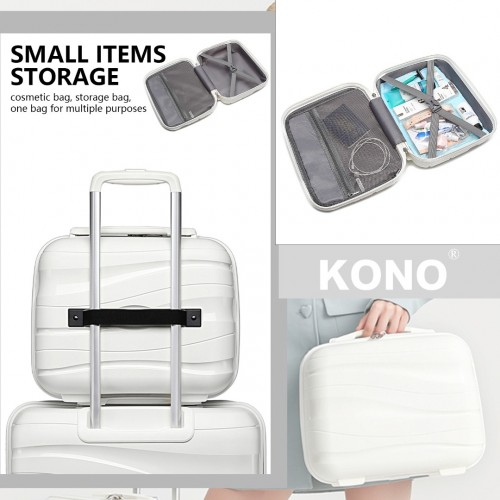K2094L - Kono 14 Inch Lightweight Polypropylene Hard Shell Vanity Case - Cream White