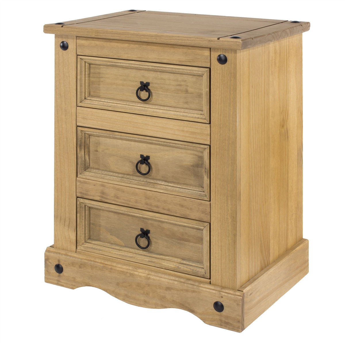 Corona Antique Waxed Pine 3 Drawer Bedside Cabinet