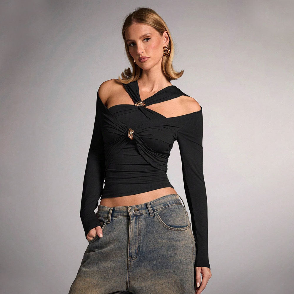 Women's Pure Color Halter Fashion Shoulder-baring Slim Top