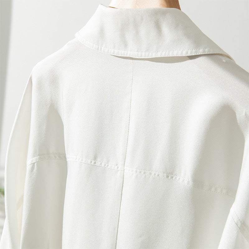 Women's Mid-Length Trench Coat | Silk Waist Belt | Elegant Winter Coat