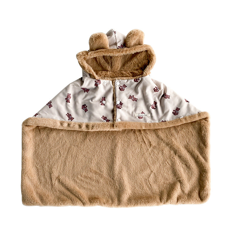 Pet Autumn And Winter Thick Warm Dehaired Angora Printed Cloak Small Blanket