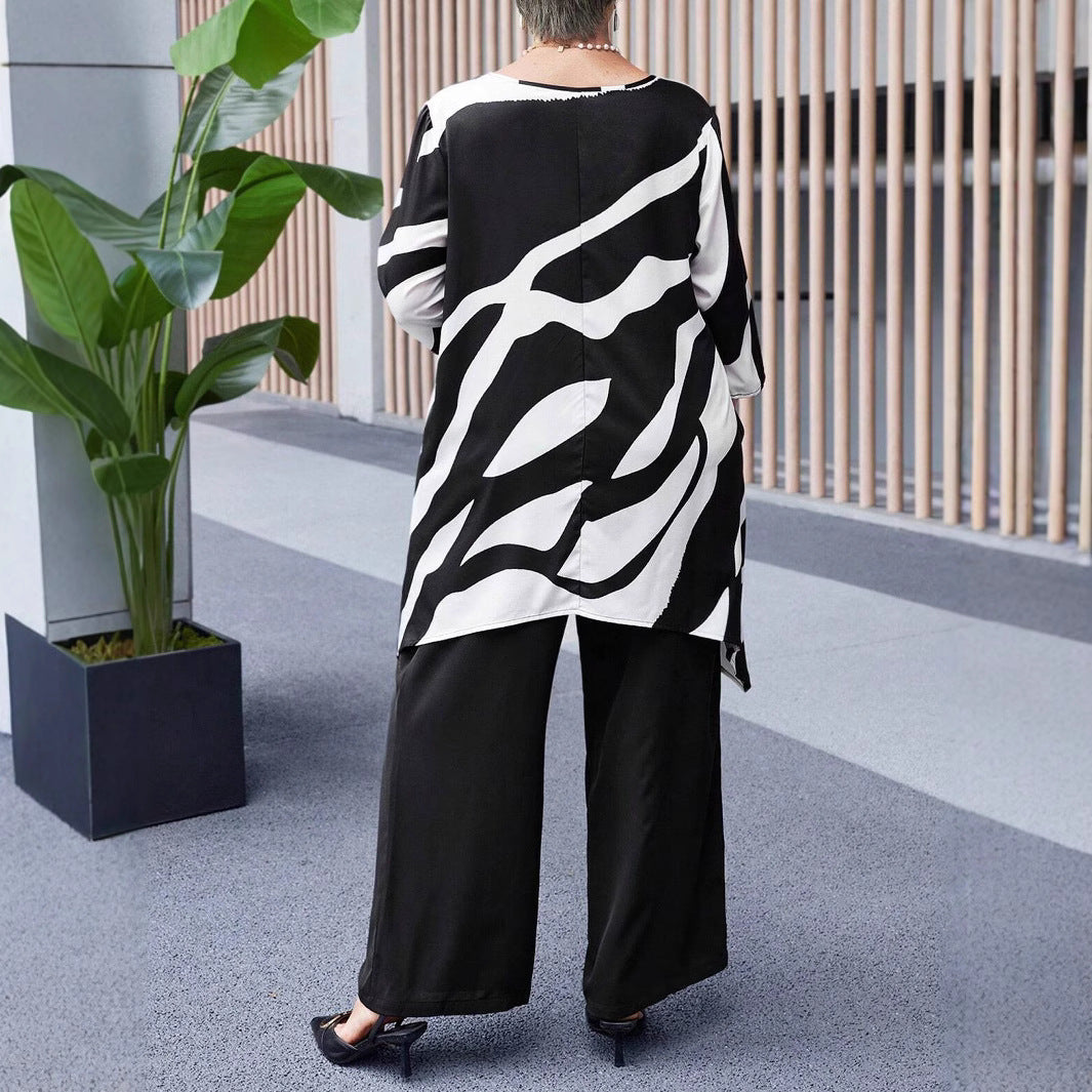 Summer Women's Plus-size Casual Straight-leg Pants Sets