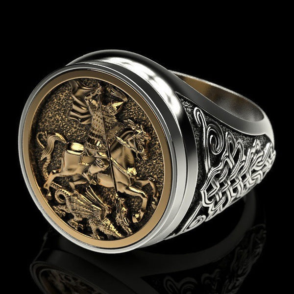 Men's Domineering Knight Silver Plated Finger Ring Day Gift