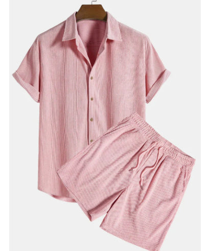 Corduroy Short Sleeve Suit Two Piece