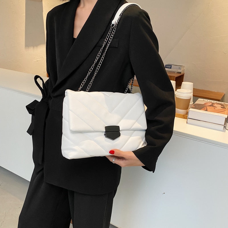 Women's PU Leather Embroidered Crossbody Chain Bag Fashion Shoulder Handbag