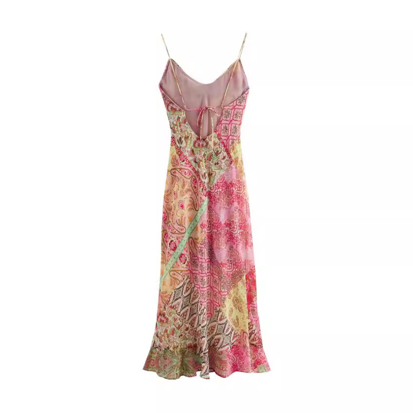 Summer New European And American Style Patchwork Printing Slip Dress