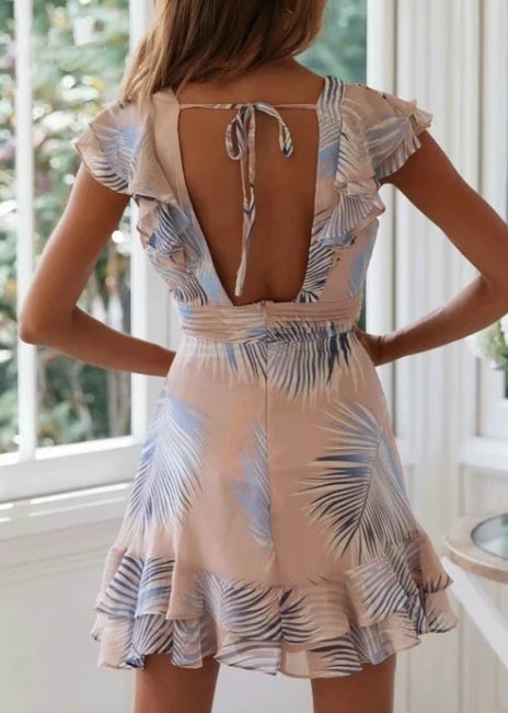 V-neck bohemian backless dress