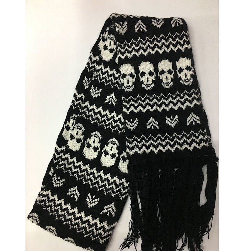 Thickened Thermal Knitted Scarf With Skull Design
