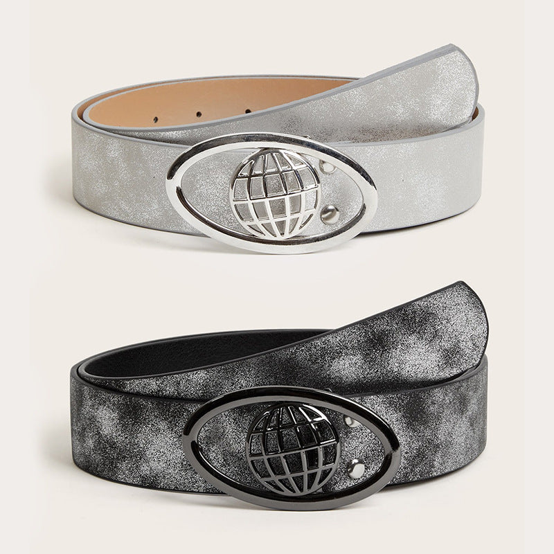 Retro Trendy Cool Oval Buckle Simple Female Ornament Belt