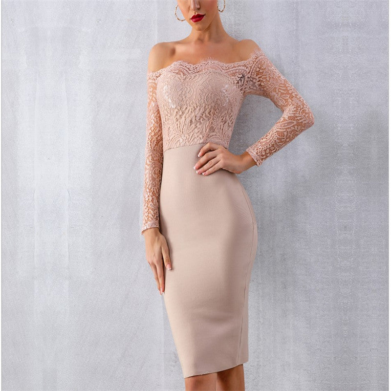 Long sleeve slash neck dress