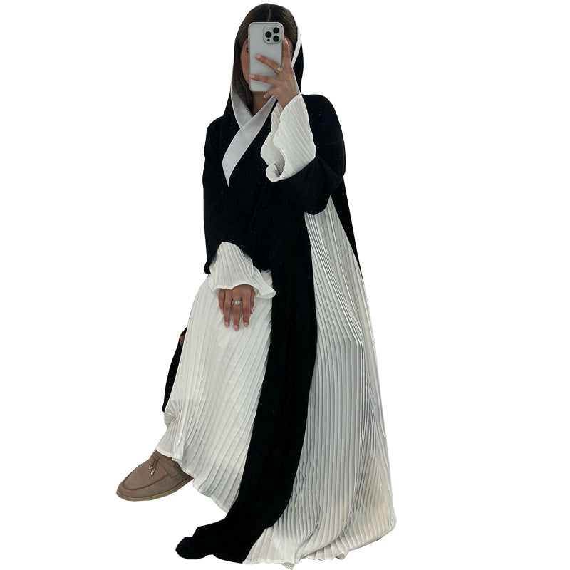 Pleated Dress Female Black And White