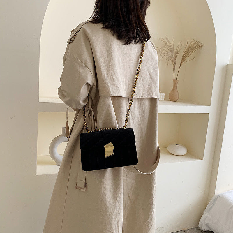 Gold Velvet Lock Shoulder Crossbody Bag
