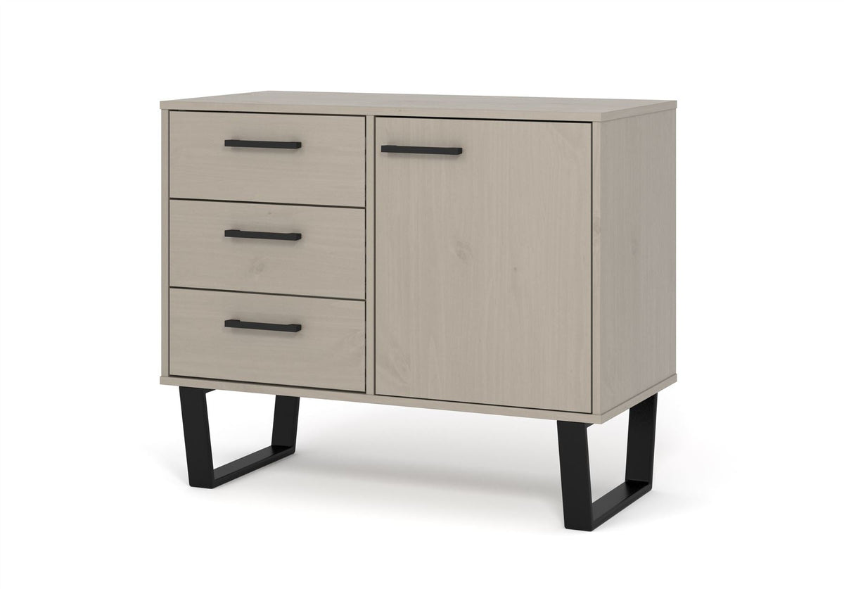 Texas Grey Waxed Pine Small Sideboard With 1 Door 3 Drawers
