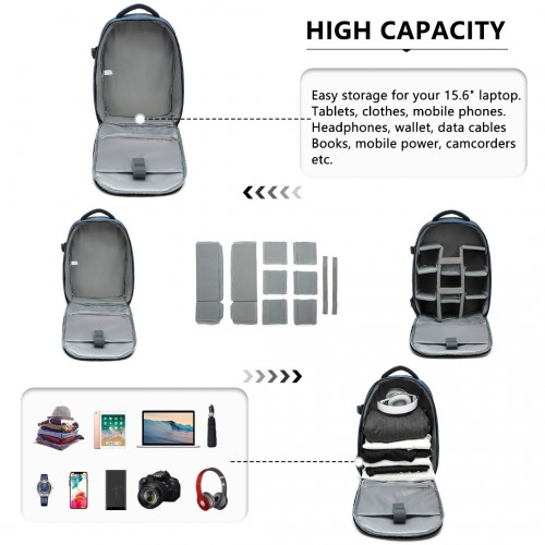 E6928 - Kono Water Resistant Shockproof DSLR Camera Backpack - Navy