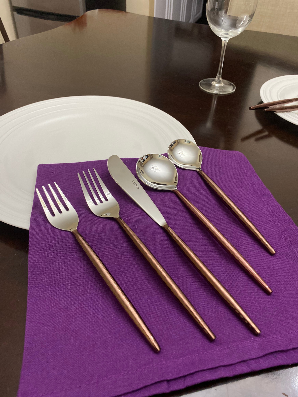 Hammered Stainless Steel Flatware 20-PC Set-Brown