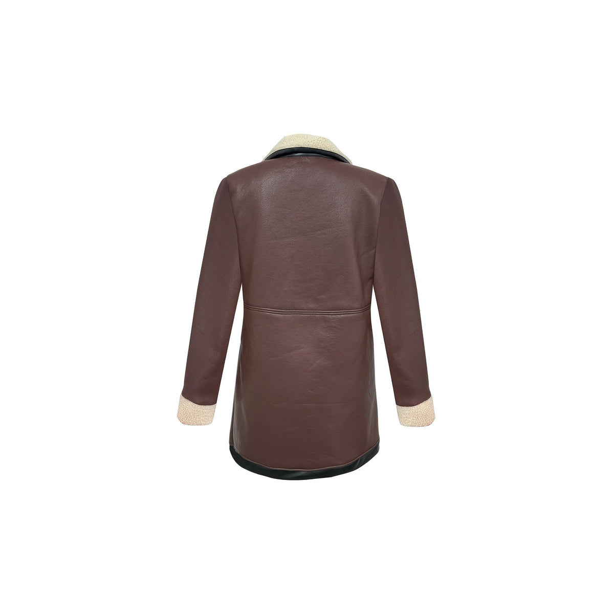 Faux Suede Zipper Composite Fur Integrated Turn-down Collar Coat