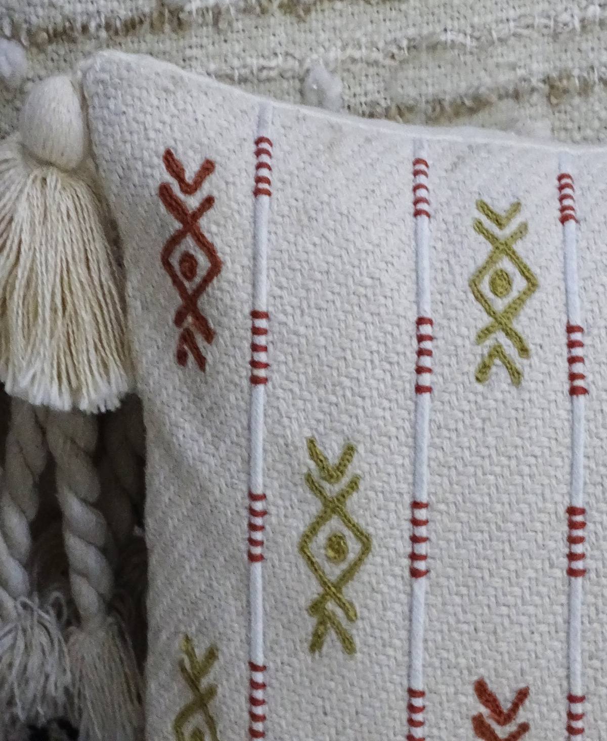 Embroidery Throw Pillow with Tassels 14" X 24"