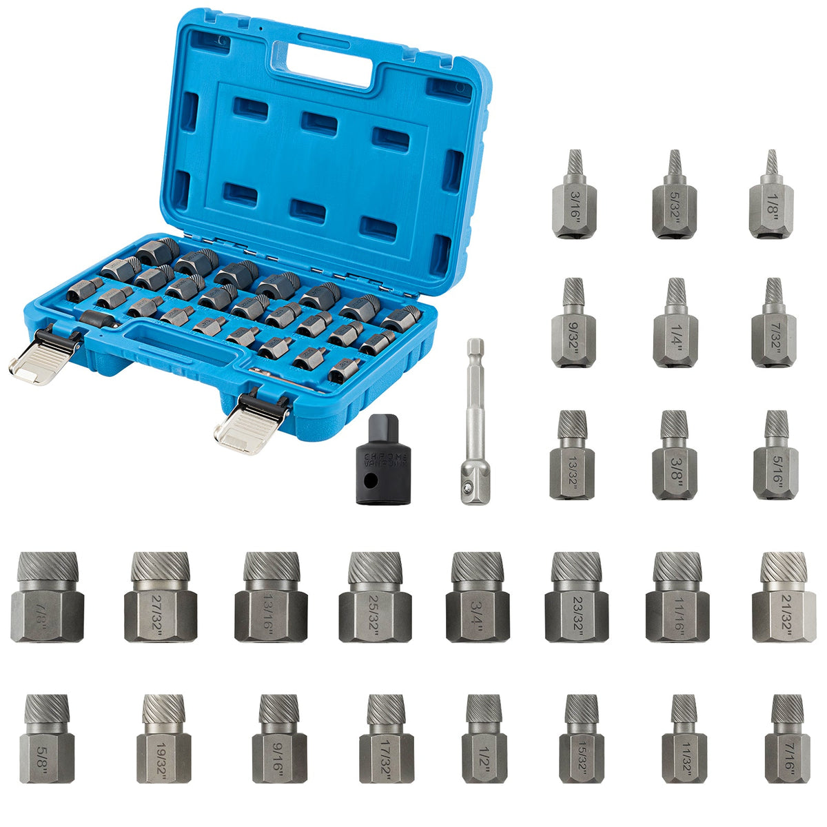 27 Pieces Screw Extractor Set with 3/8 Inches Drive-Blue