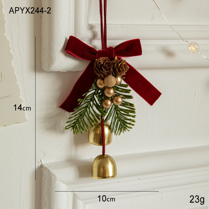 Christmas Little Bell Shape Velvet Bow Small Hanging Piece