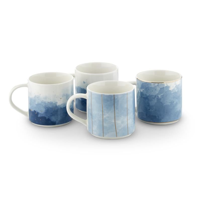 Tower Set of 4 Ink Mugs Blue & Gold