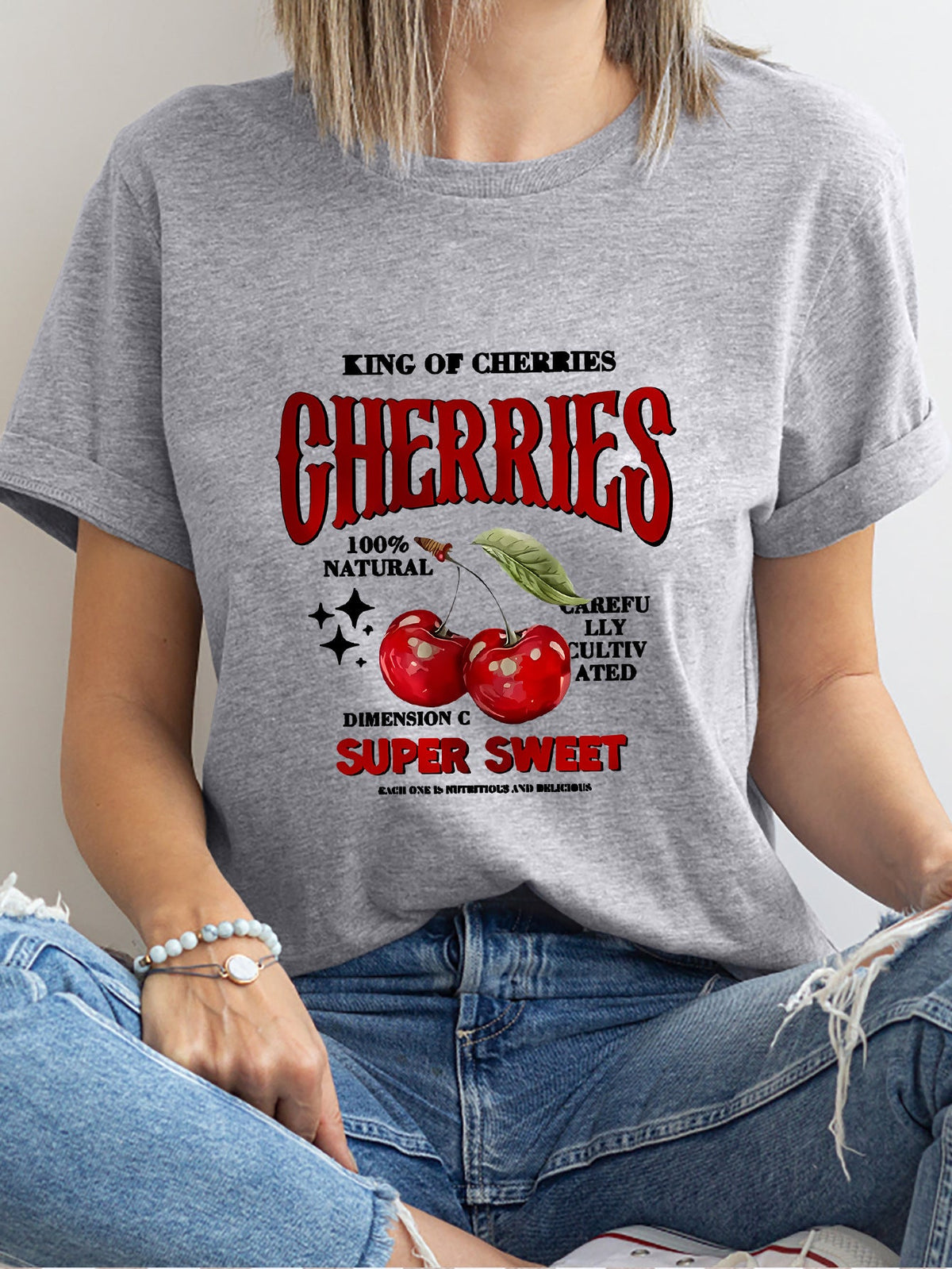 Top Round Neck Cartoon Printed Short Sleeve