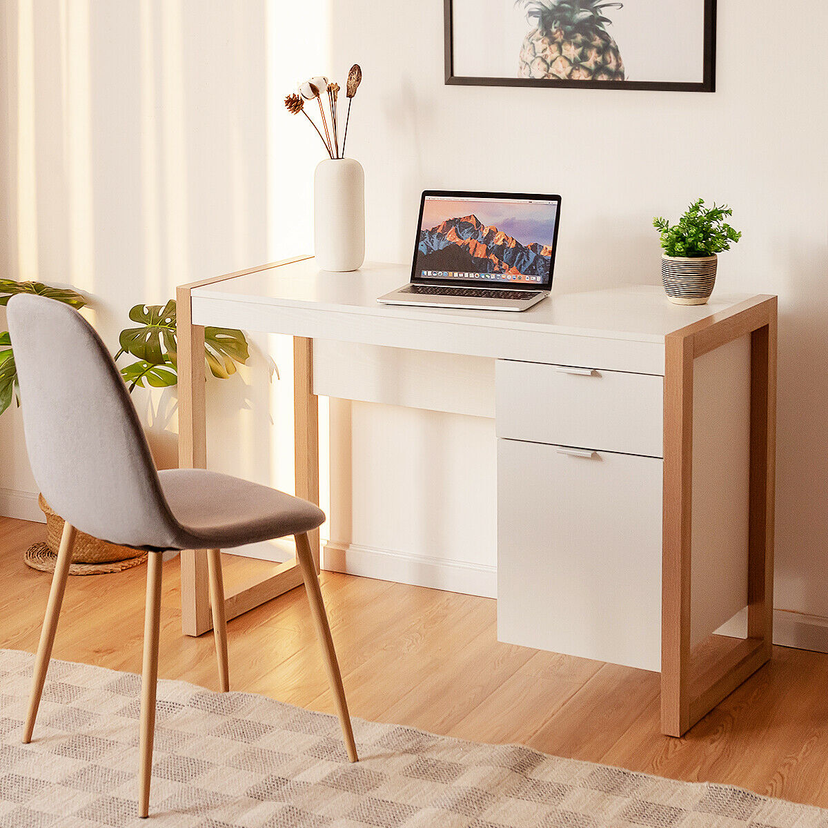 Wooden Computer Desk with Drawer and Cabinet-Black