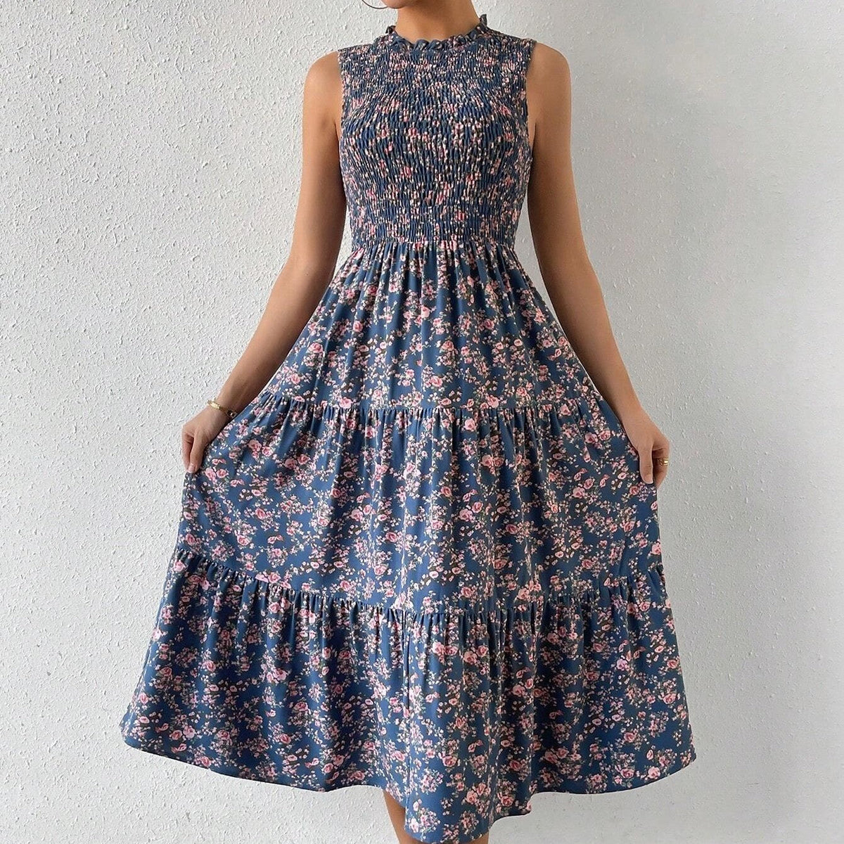 Printed Patchwork Sleeveless A-line Dress For Women