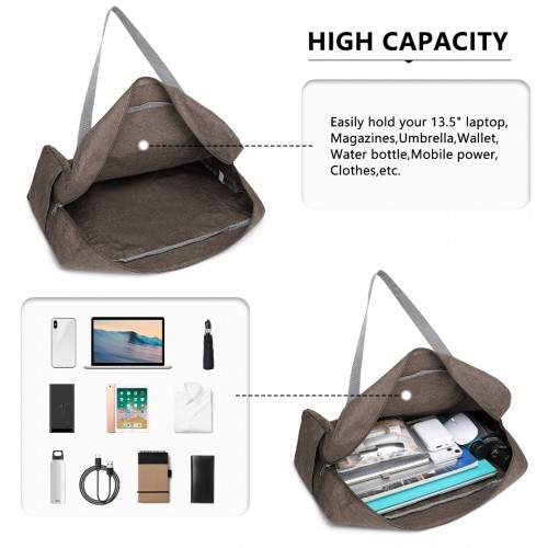 EQ2256 - Kono Foldable Waterproof Storage Travel Handbag - Brown