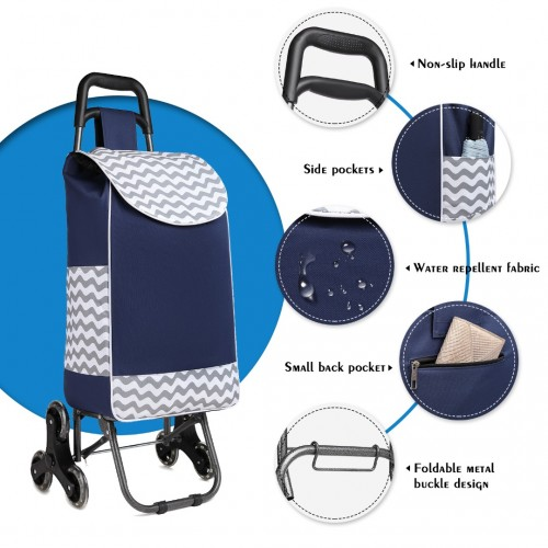 EQ2259 - Kono 6 Wheel Push Shopping Trolley - Navy